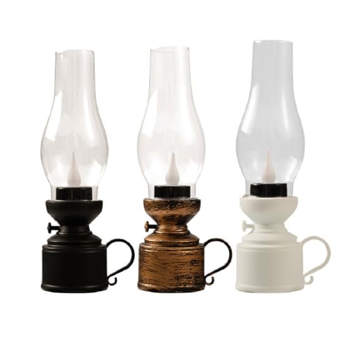 3PCS Electronic Oil Lamp, LED Oil Lamp, Vintage Flameless Table Lamp, LED Kerosene Lantern, Nightstand Oil Lamp, Battery Operated Retro Candle Lantern for Bedroom Living Room Decor