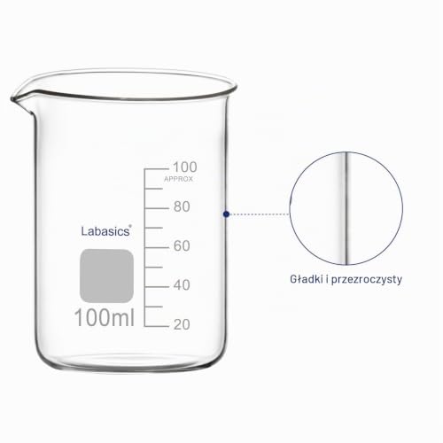 Labasics Zestaw zlewek szklanych z lejkiem, szkło borokrzemowe G3.3, kubek miarowy laboratoryjny, 5 rozmiarów 50ml 100ml 250ml 500ml 1000ml, odporne na wysoką temperaturę
