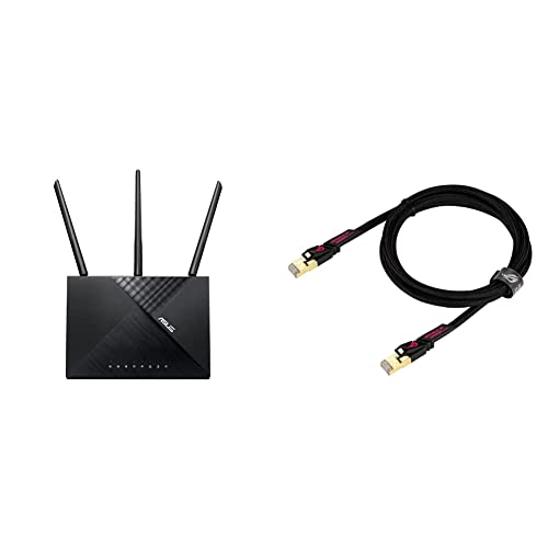 ASUS AC1750 WiFi Router (RT-AC65) - Dual Band Wireless Internet Router & ASUS ROG Cat7 Ethernet Cable – 5 ft Shielded Gaming LAN Network Cable