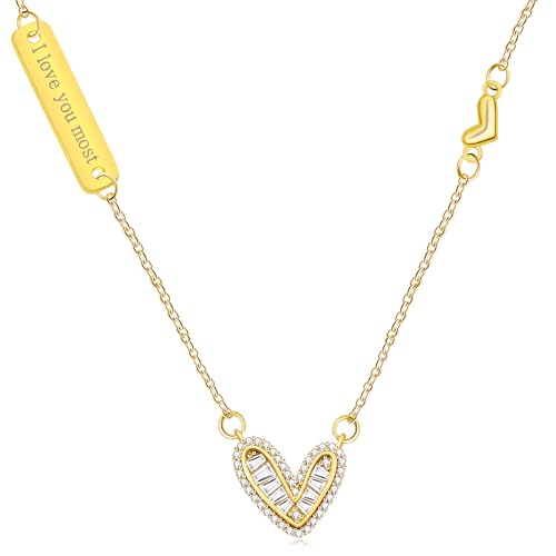 Irregular Square Cubic Zirconia Gold Heart Pendant Choker Love Heart Necklace Gifts for Wife Mom Sisters Best Friends