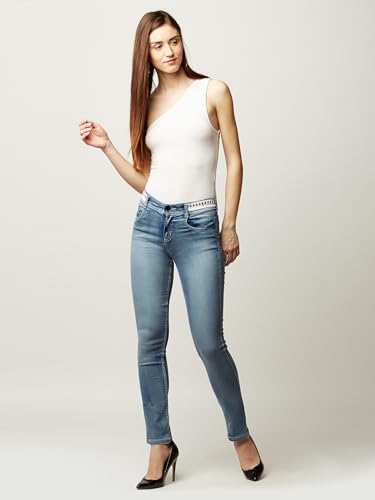 Image of Miss Chase Women's Skinny High Rise Cropped Fringed Hemline Detailing Stretchable Denim Jeans