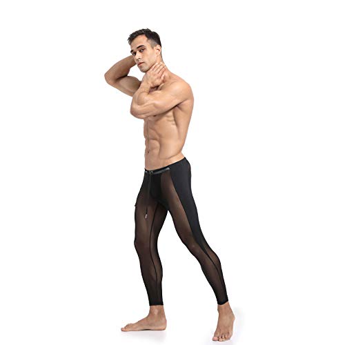 easyforever Mens Mesh See-Through Sexy Tights Compression Thermal Sport Gym Training Running Pants Yoga Leggings