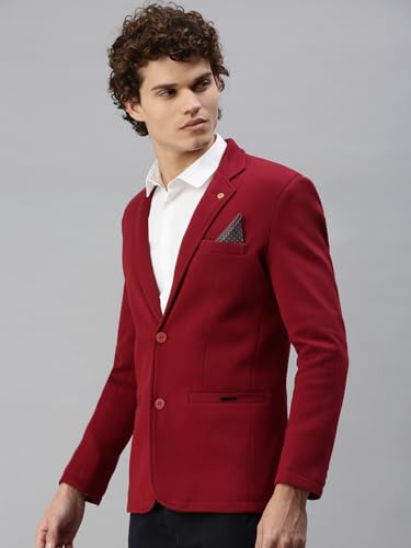Image of SHOWOFFFF Men Solid Single Breasted Casual Blazer | Notched Lapel Full Sleeves Cotton Blazer for Mens | Slim Fit Regular Length Blazer for Men's