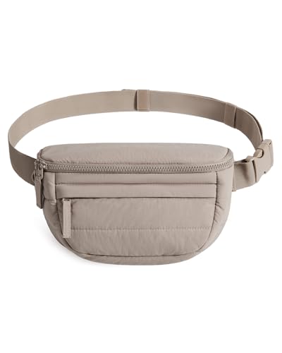 BAGSMART Fanny Packs for Women Cross Body Lightweight Puffy Belt Bag with Multi Pockets Quilted Purse for Traveling Hiking Camel