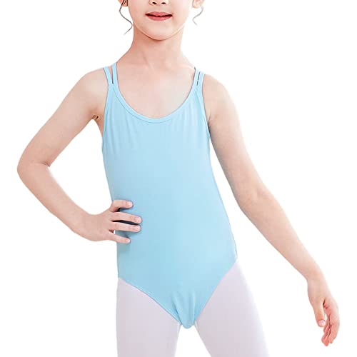 BHealthLife Girls Crisscross Straps Back Leotards Sleeveless Tank-style Dance Wear Ballet Training Practice (Crisscross Straps Back-130, BLUE)