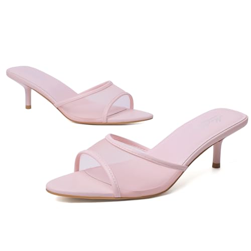 Image of Mostrin Kitten Heels for Women Pointed Toe Vintage Mules Heels Sexy Slip on Stiletto Backless Sandals for Party Wedding Daily