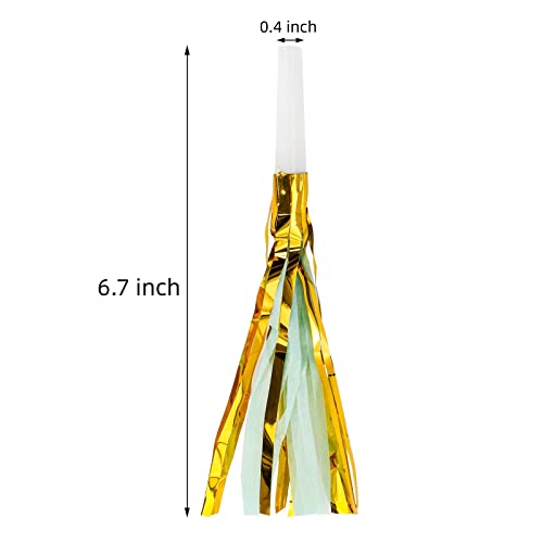 AVLA 60 Pack Gold Noise Maker, Glitter Metallic Fringed Musical Birthday Blowout, Horns Whistle Party Favor Blower Noisemaker for Kids New Year Sport Events - Thumbnail 2