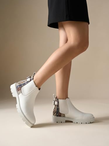 Image of Big Fox Printed Mid Top Chelsea Boots For Woman