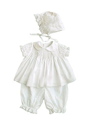 Smocked Girls Cotton Batiste Christening Three Piece Set Antique 6M