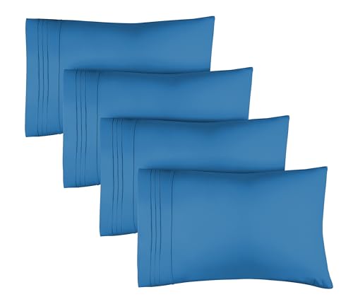 King Size Pillow Cases Set of 4 - Soft, Premium Quality Pillowcase Covers - Machine Washable Protectors - 20x40, 20x36 & 20x48 Pillows for Sleeping 4 Piece - King Size Royal Blue Pillow Cover Bedding - 4