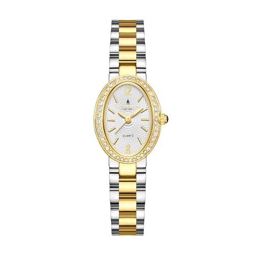 Image of London Fog Queenhithe Collection Watch for Women with Oval Textured Dial, Crystal Studded Bezel, Blue Crown Accent, Quartz Movement and Stainless Steel Strap - LFW20003