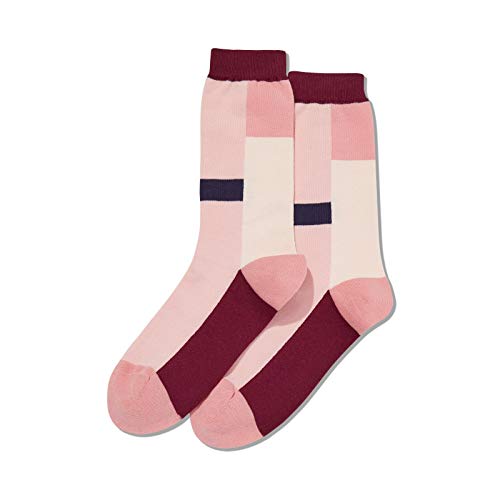 Image of Hot Sox Womens Color Block Stripe Crew Socks, Womens Shoe Size 4-10.5, Wine
