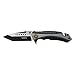 THIRD Navaja de Seguridad asistida K1912GY Mango de Aluminio Negro/Gris con,Emblema Navy Seals, Hoja de Acero INOX de 9,1 cm. Incluye Funda de Nylon, Cutter y Punta rompevidrio
