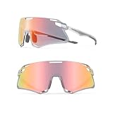 [ROCKBROS] スポーツサングラス 調光レンズ UV400 紫外線カット ミラーレンズ クリア TR90 耐衝撃 超軽量 曇らない リムレス アイウェア 自転車 釣り バイク ランニング 野球 ゴルフ 登山 メンズ レディース 収納ポーチ付き ピンクミラー