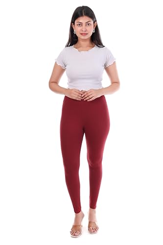 Image of TPF Women Solid Cotton Lycra Stretchable Leggings | Comfortable Ankle-Length Slim Fit Leggings for Women & Girls | Soft, Breathable Wear Bottoms
