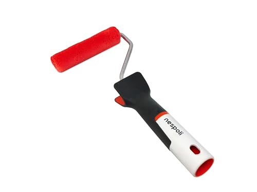 Nespoli - Mini Rullo per Pittura 11cm Trattato al Teflon Surface Protector, Rullo Pittura Oggetti e Fai da Te per Smalti Acqua e Solvente, Manico Ergonomico Soft Touch - Rilascio Vernice Efficiente