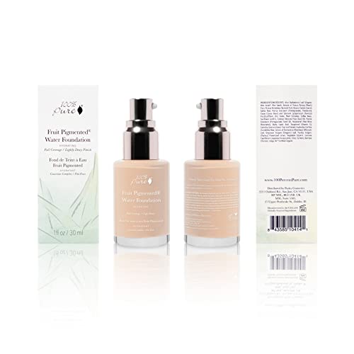 100% Pure Water Foundation Full Coverage Hydrating Makeup, Light Dewy Finish, Moisturizing Concealer For Normal To Dry Skin, Fruit Pigment Color Warm 2.0 W/Yellow Undertones For Fair Skin - 1 Fl Oz #TOP7