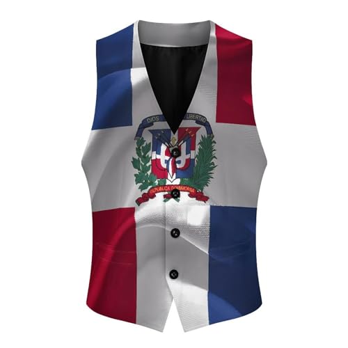 Dominican Republic Flag Casual Suit Vest for Men Formal Business Dress Regular Fit Waistcoat for Tuxedo3