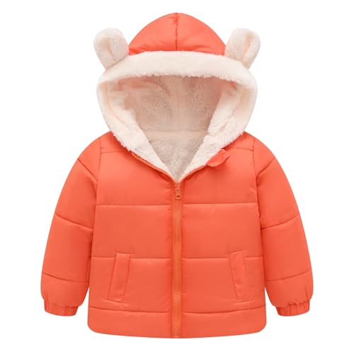 Boys And Girls Cute Ears Funny Hooded Solid Kid Winter Coat Long Sleeves Quilted Warm Comfy Zipper Jacket 1-7 Years