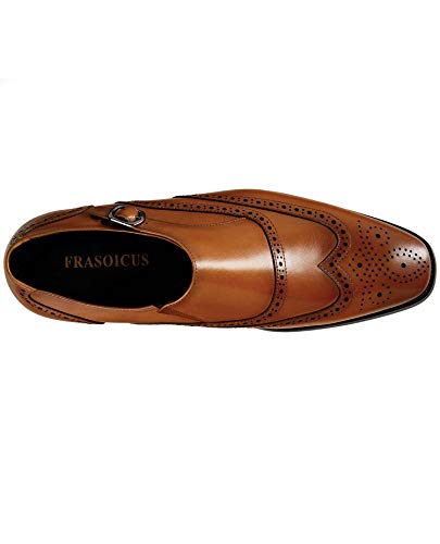 Frasoicus Men ’S Dress Shoes Genuine Leather Monk Strap Wingtip Formal Shoes Slip-On Loafer 7.5 Brown #TOP4