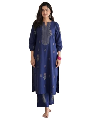 Image of ANNI DESIGNER Women's Rayon Viscose Straight Printed Kurta with Palazzo | Women Kurta Set | Ethnic Wear for Women | Daily Office Casual Traditional Outfit