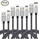 Charging Cable BCXY 4pcs 3ft/6ft/6ft/10ft iPhone Charger Nylon Braided USB Charging Cable Charger for iPhone X/ 8/ 8plus/ 7/7 Plus/ 6/ 6Plus/ 6S/5/5S/5C/SE/iPad/iPod Compatible with ios(Black Gray)