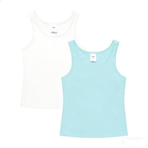 Image of QBK 6-16Years Girls Tank Top with Built in Bra Training Bras Cotton Camisole Built in Bra Undershirts with Shelf Bra