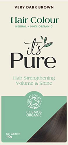 It's Pure Organic Henna Hair Dye in Very Dark Brown | 100% Natural, Vegan, & Gluten Free | PPD Free Hair Dye, Ammonia Free, Resorcinol Free, & Peroxide Free | Volumising, Strengthening, & Revitalising |