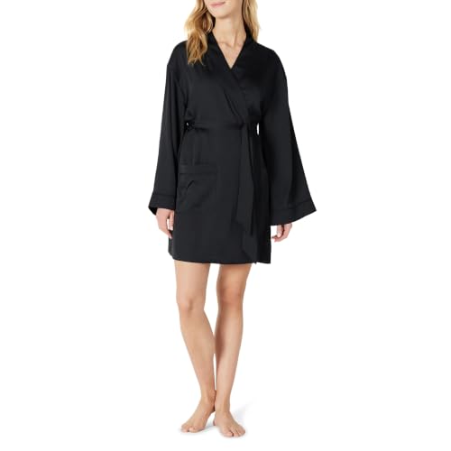 Amazon Essentials Women's Relaxed-Fit Satin Sleep Robe, Black, Medium - image 1