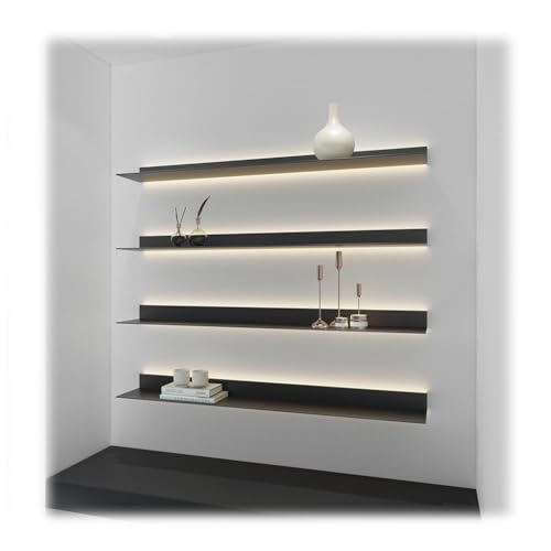Estantes flotantes de metal con luz LED para dormitorio, sala de estar, baño y oficina, estante decorativo montado en la pared (negro, 150 x 20 x 6 cm)