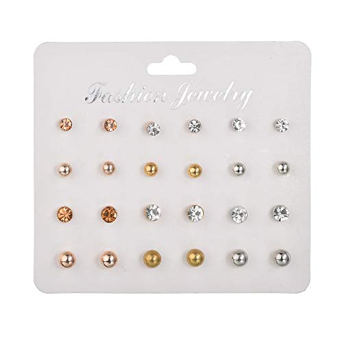 Image of CZ Stud Pearl Earrings for Women Simulated Diamond Cubic Zirconia Earring Set Ear Studs Earring for Birthday Christmas Gifts Gold Silver 12 Pairs