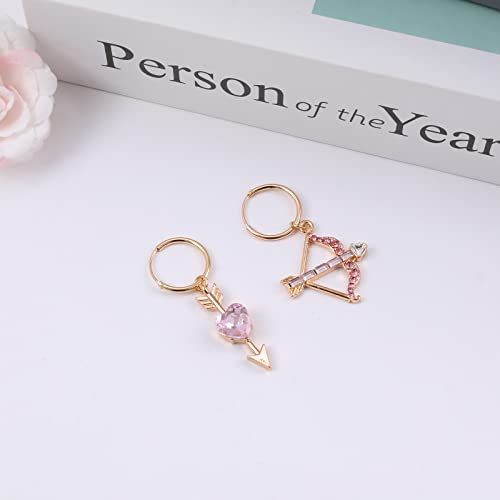 Pink Bow Arrow Earrings, Asymmetrical Bow Earrings, Pink Cupid Bow Earrings For Women Girls #TOP1