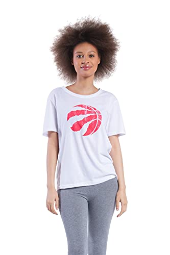 Ultra Game NBA Official Women's Soft Vintage Distressed Graphics T-Shirt, Toronto Raptors, White, Medium
