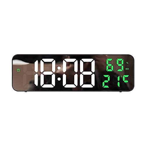 Creperture Reloj Despertador Digital, 23 cm Reloj de Pared LED Pantalla Grande Relojes Sin Tictac USB Funciona con Pilas Reloj Despertador Electrónico con Temperatura de Humedad Brillo Ajustable