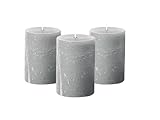 Simply Soson 3x4 inch Grey Pillar Candles Set of 3, Rustic Texture, Unscented Grey Candles, Dripless Candles, 3 inch Pillar Candles Ideal as Wedding, Parties, Spas, Dinner, Home Decoration, Church
