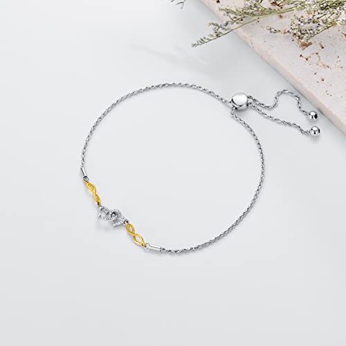 14K Solid Gold Infinity Heart Bracelet For Women Girls, Two Tone Real Gold Bracelet Christmas Gift For Wife Girlfriend Mom Her, Adjustable Rope Chain (11+2 For Anklet) #TOP4