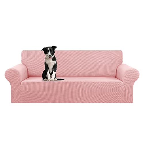 KEKUOU Stretch Oversized Sofa Slipcover 1 Piece Couch Sofa Cover (94"-110") Furniture Protector 4 Seater Sofa with Elastic Bottom for Kids,Pet.Jacquard Checked Pattern Fabric(X Large,Dusty Pink)