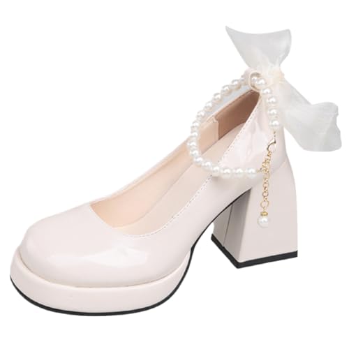 Cute Elegant Shoes with Pearl Charms Mary Jane Slip-ons Chunky Platform Comfy Slip-Resistant Lightweight Softy Casual Sandals Kawaii Y2K Pretty Pastel Gifts for Women & Girls