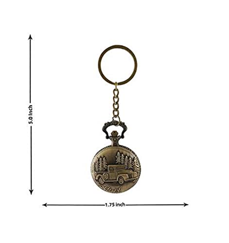 Image of AUGEN Pocket Watch Metal Keychain Vintage Car Retro Vintage for Gifting With Key Ring Anti-Rust 2 (Pack Of 1)