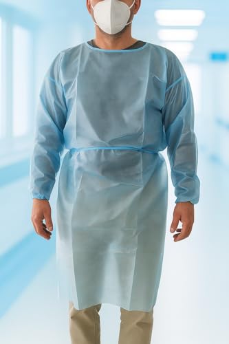 SESCO 10 Stück Einwegschutzmäntel Einwegkittel Einweg Kittel Isolationskittel Besucherkittel OP-Kittel Schutzmantel Schutzkittel PP/PE blau XL