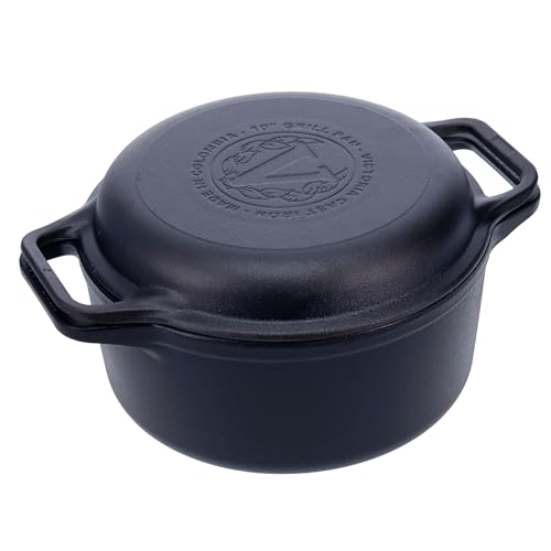 Victoria 6-Quart Cast Iron Combo Cooker, Combination Dutch Oven and Skillet, Made in Colombia, 2-Piece Set