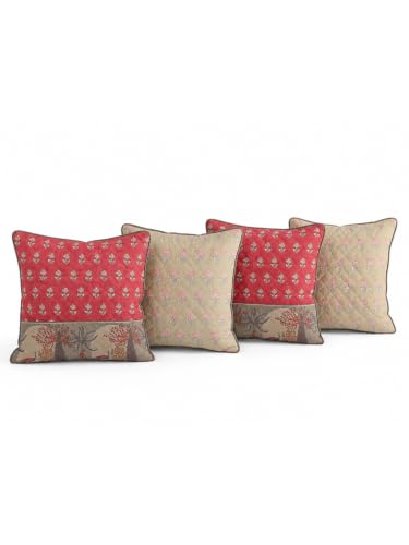 Image of Terra Bloom Premium 100% Cotton Printed Cushion Covers Set of 4 | 16 x 16 Inches Decorative Throw Pillow Cover | Hidden Zipper | Soft Sofa Cushion Covers for Living Room, Bedroom & Home Decor