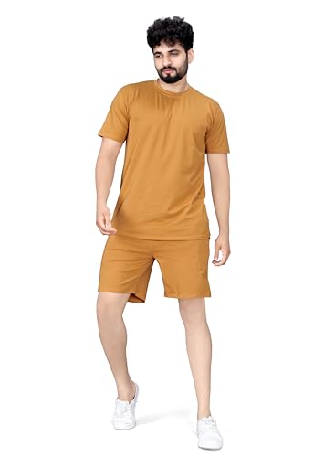 Image of ELLITI Cotton Blend Solid Casual Round Neck Half Sleeve Oversized Co-ord Set Men's, Pyjama Set, Sleepwear Loungewear T-Shirt and Shorts Combo for Men, Night Wear for Men, Night Suit for Men's
