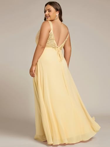Image of Ever-Pretty Women's Pleated Backless Applique V Neck A Line Chiffon Sleeveless Plus Size Bridesmaid Dresses 01692-DA