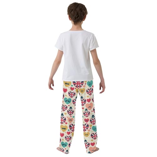 British Beard Love Heart Boys Long Pants Soft Trousers Elastic Waist Kids Lounge Bottoms with Pockets S-XL3
