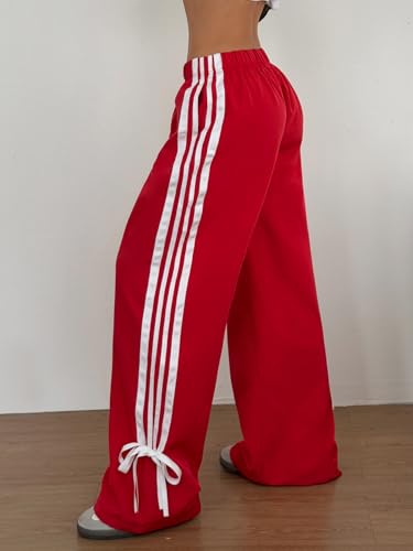 ZAFUL Womens Side Striped Pant Baggy Wide Leg Sweatpants Elastic Waisted Contrast Stripes Loose Fit Trousers4