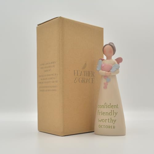 Feather & Grace Birth Angel Hand Painted Decorative Figurine Resin with October, Multicolor, 13cm x 5cm - Image 3