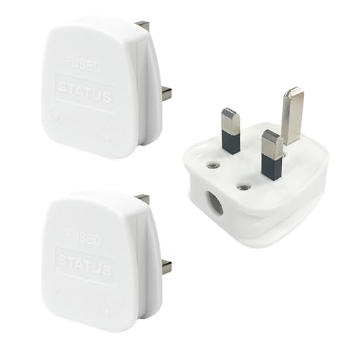 STATUS 13A 3‑Pin White Electrical Plug Tops – Pack of 3, BS1363‑Compliant with Cord Grip, CE Certified & Recyclable, Ideal for Home or Office Use, (13APLUG3PK5)