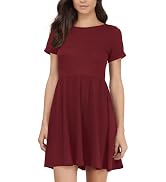 Hocuos Women Summer Dresses 2024 Short Sleeve Crewneck Swing Beach Basic Mini Dress Casual Short ...