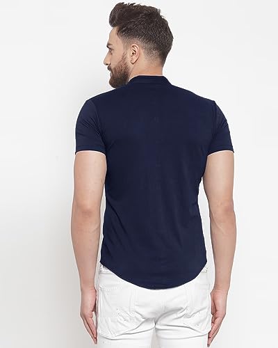 Image of EYEBOGLER Mens Cotton Blend Henley Neck Half Sleeve Solid Button Style Tshirt